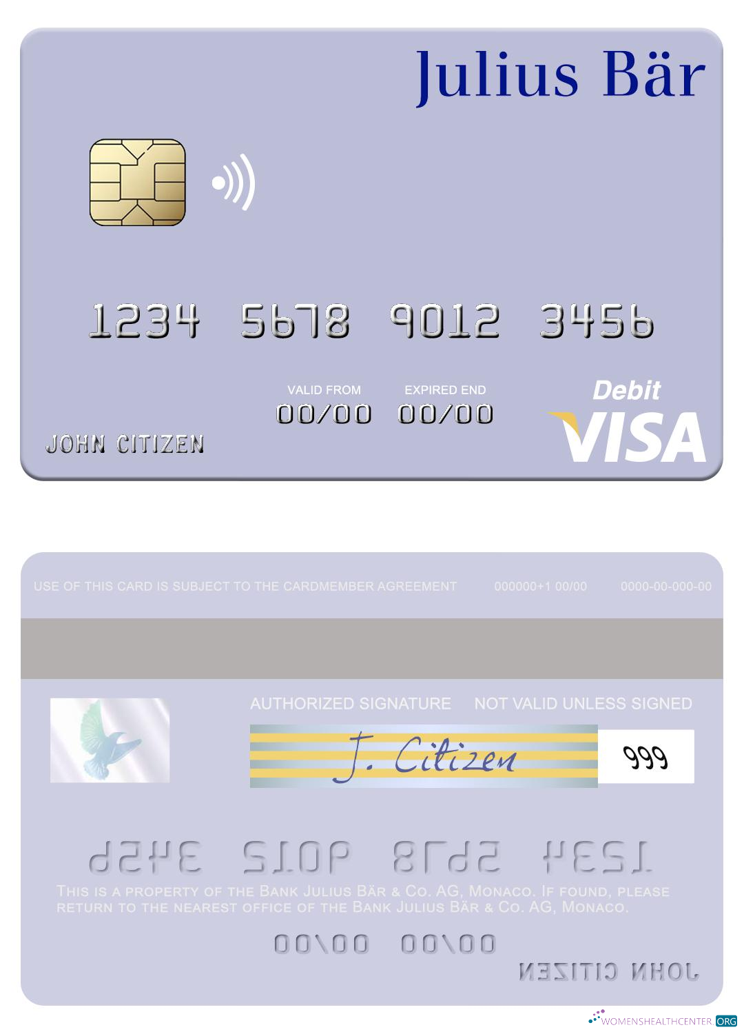 Download Monaco Bank Julius Bär & Co. AG visa debit card Photoshop template